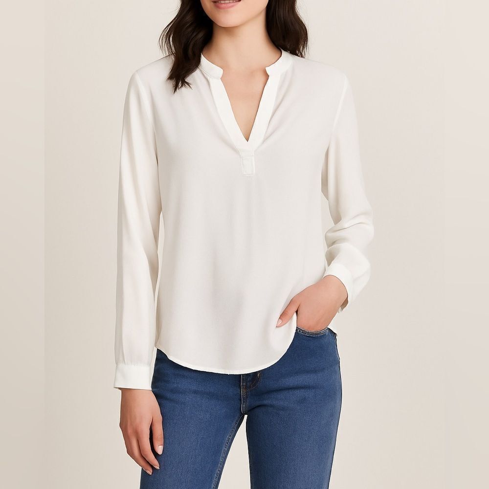 Velvet by Graham & Spencer White Viscose Long Sleeve Blouse Top Size S